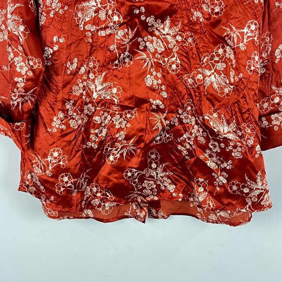 Coupe Top Blouse Size L Brown Floral 3/4 Sleeve Button Up 100% Polyester - Picture 9 of 9